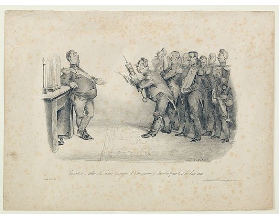 DELAPORTE. - Presentation solemnelle d'une seringue d'honneur au generale lancelot pour le 1st de l'an 1832. DELAPORTE. - Presentation solemnelle d'une seringue d'honneur au generale lancelot pour le 1st de l'an 1832.