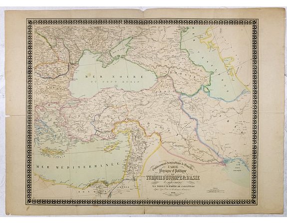 Etablissement Géographique de Bruxelles -  Carte physique et politique de la Turquie d'Europe et d'Asie contenant la Syrie, une partie de l'Egypte . . .