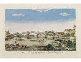 HUQUIER. -  Vüe Perspective du Pont neuf construit sur la tamise a Hampton-Court.