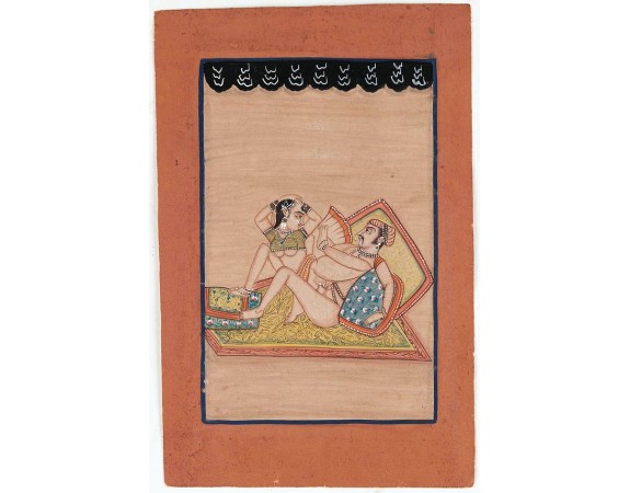 INDIA -  Indian erotic painting on paper.