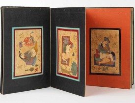 IRAN or INDIA -  Eight Indian erotic paintings, accordion mounted.