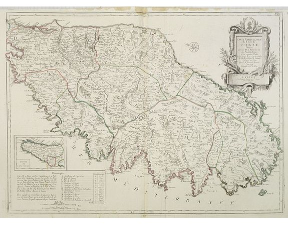 JAILLOT, H. /  SANTINI. -  Carte Particuliere de l'Isle de Corse. Divisée par ses Dix Provinces ou Juridictions et ses quatre Fiefs..