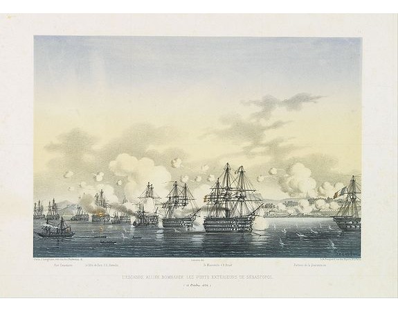 LANGLUME./ LE BRETON, L. -  L'escadre alliée bombarde les forts extérieurs de Sébastopol. (18 octobre 1854)