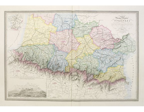 LOGEROT, A. / VUILLEMIN, A. -  Carte physique et routière des Pyrénées.