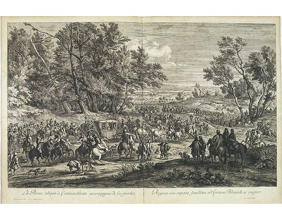 MEULEN, Adam Frans Van der. -  La Reine allant à Fontainebleau accompagnée de ses gardes.