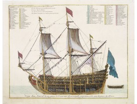 MORTIER, P. -  Coupe dun Amiral de 104 pieces de Canon avec ses principales proportions et les noms des pieces du dedans.