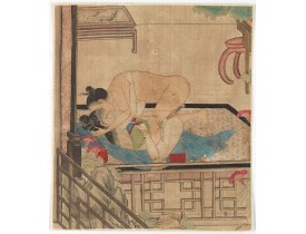 ORIENTAL MINIATURE ON IVORY -  Chinese erotic painting on silk.