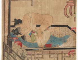ORIENTAL MINIATURE ON IVORY -  Chinese erotic painting on silk.