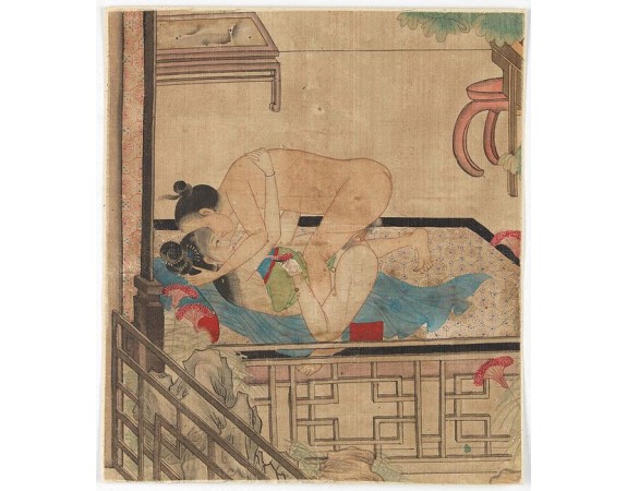 ORIENTAL MINIATURE ON IVORY -  Chinese erotic painting on silk.