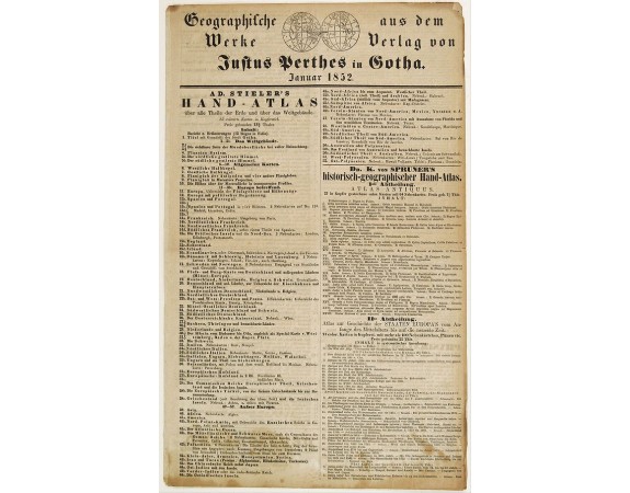 PERTHES, J. - Geographische Wercke aus dem Verlag von Justus Perthes in Gotha. Januar 1852. PERTHES, J. - Geographische Wercke aus dem Verlag von Justus Perthes in Gotha. Januar 1852.