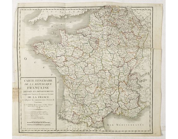 ROBERT DE VAUGONDY, G. -  Carte Itinéraire de la République Française divisée en Départements..