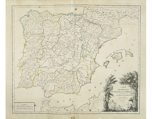 ROBERT DE VAUGONDY, G. - Carte des Royaumes d'Espagne et de Portugal. ROBERT DE VAUGONDY, G. - Carte des Royaumes d'Espagne et de Portugal.