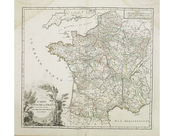ROBERT DE VAUGONDY, G. -  Carte du Royaume de France. . . Les Routes des Postes.