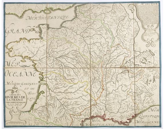 SANSON d’ABBEVILLE (Nicolas) -  Carte des rivières de la France curieusement recherchée.