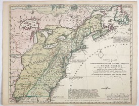 TIRION, I. -  Nieuwe Kaart van de Grootbrittannische Volkplantingen in Noord America waar in Tevens de Fransche Bezittingen en de Landen tuschen die Beide Volken. . .