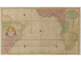 VAN KEULEN, G. -  Nieuwe Wassende Graadige Pas-kaart van de Kust van Guinea en Brasilia.