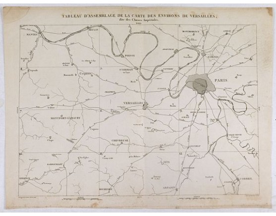 TARDIEU, P.F. - Tableau d'assemblage de la carte des environs de Versailles dite chasses impériales. TARDIEU, P.F. - Tableau d'assemblage de la carte des environs de Versailles dite chasses impériales.