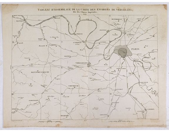 TARDIEU, P.F. -  Tableau d'assemblage de la carte des environs de Versailles dite chasses impériales.
