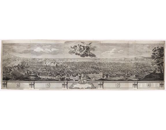 AULAGNIER / DURET, Pierre-Jacques / JOULLAIN. -  Vue et perspective de la ville de Marseille et ses environs, prise du côté de la belle vue de la plaine St. Michel. Dediée à S. A. S. Mgr. le duc de Penthievre Grand Amiral de France.